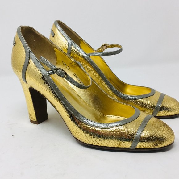 J crew Gold Mary Janes - Picture 1 of 8